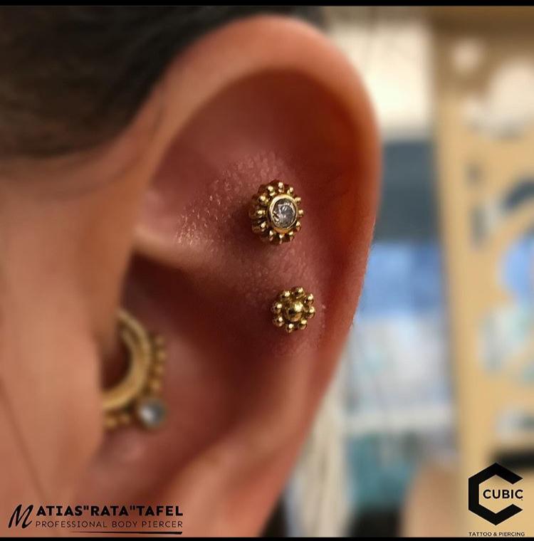 Photo of curated ear by professional body piercer Rata Tafel
