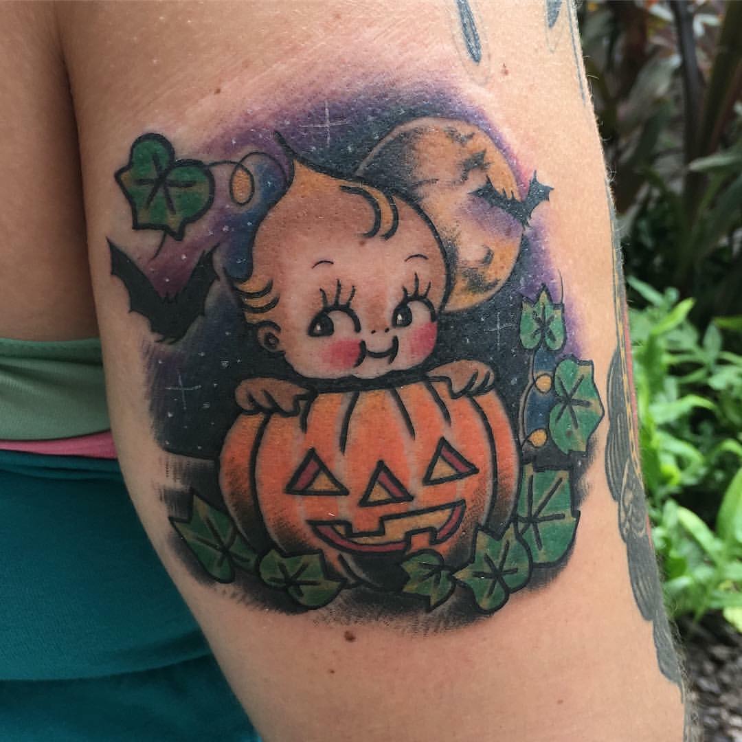 halloween tattoos, traditional tattoos, kewpie tattoos, Shawni Mosley tattoo