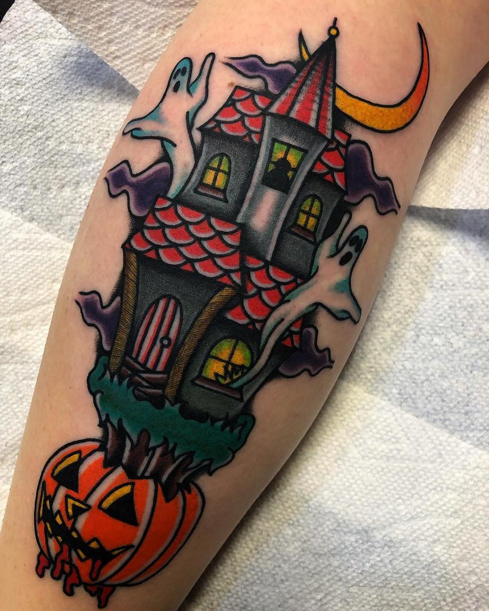 halloween tattoos, horror tattoos, traditional tattoos, Dean Caves tattoo