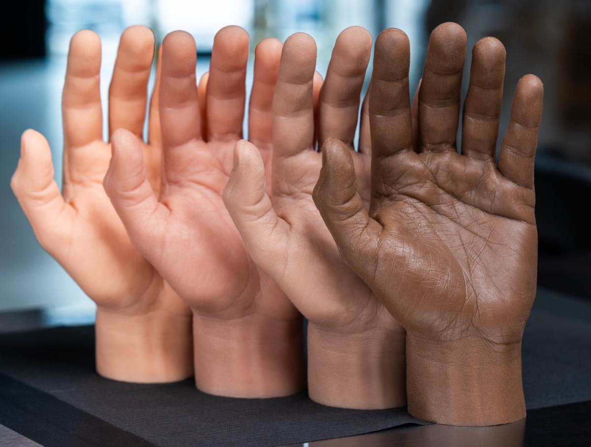 Tattooable synthetic hands with wrists by A Pound of Flesh in 4 Fitzpatrick skin tones