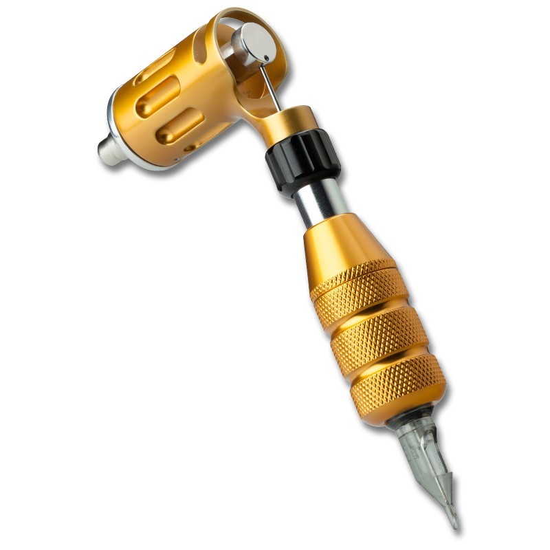 Gold rotary pen-style tattoo machine with textured grip