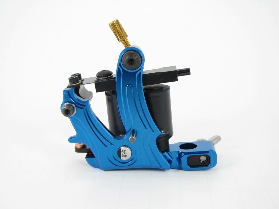 Vital tattoo machine with blue frame on a white backdrop