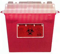 Red biohazard sharps container for use during and after PMU microblading procedures