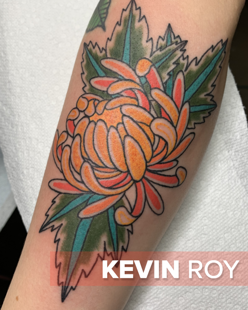 Floral tattoo by gay tattoo artist, Kevin Roy