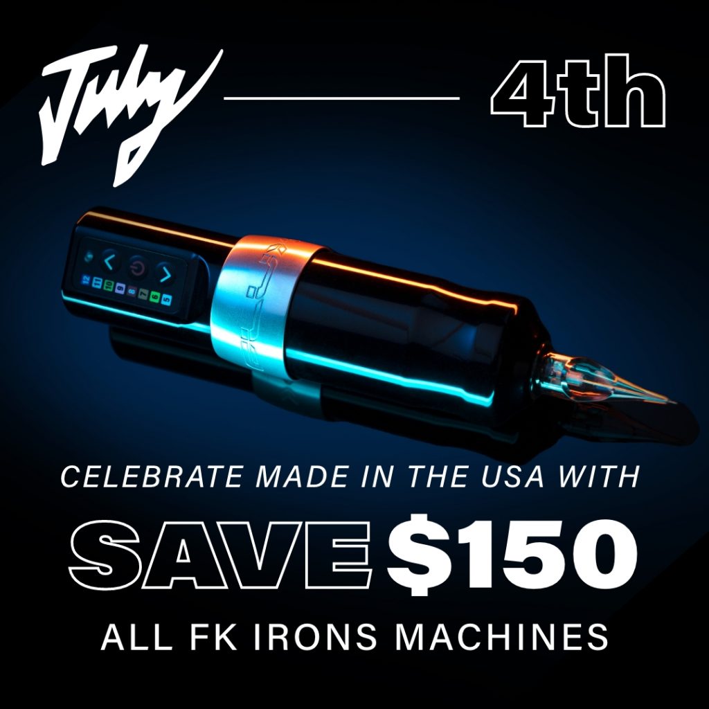 Shot of FK Irons Flux Machine with blue backdrop