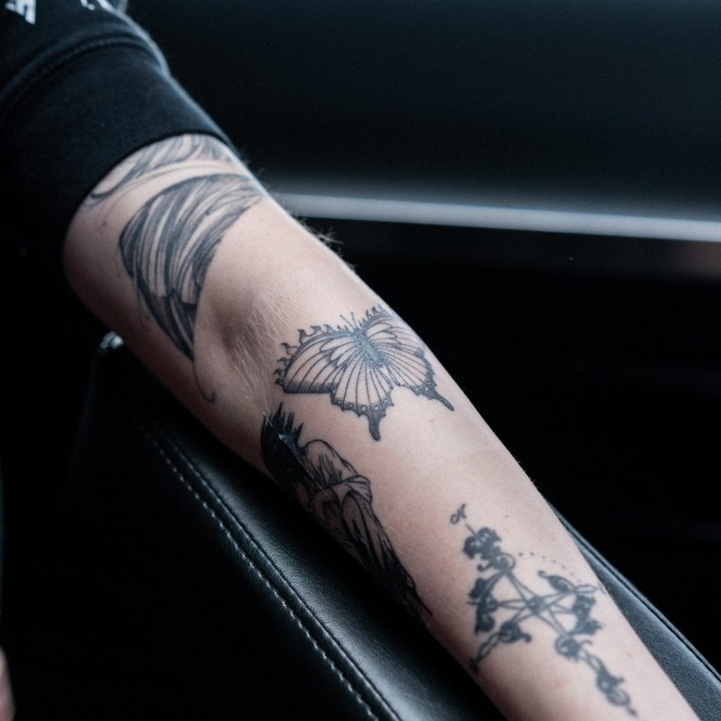 Freshly healed butterfly tattoo