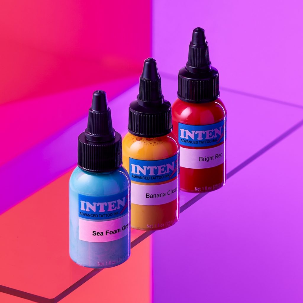 Three bottles of Intenze tattoo ink