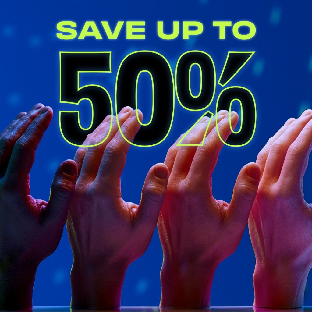 Line-up of Tattooable Hands by A Pound of Flesh with save 50% promotion over top it
