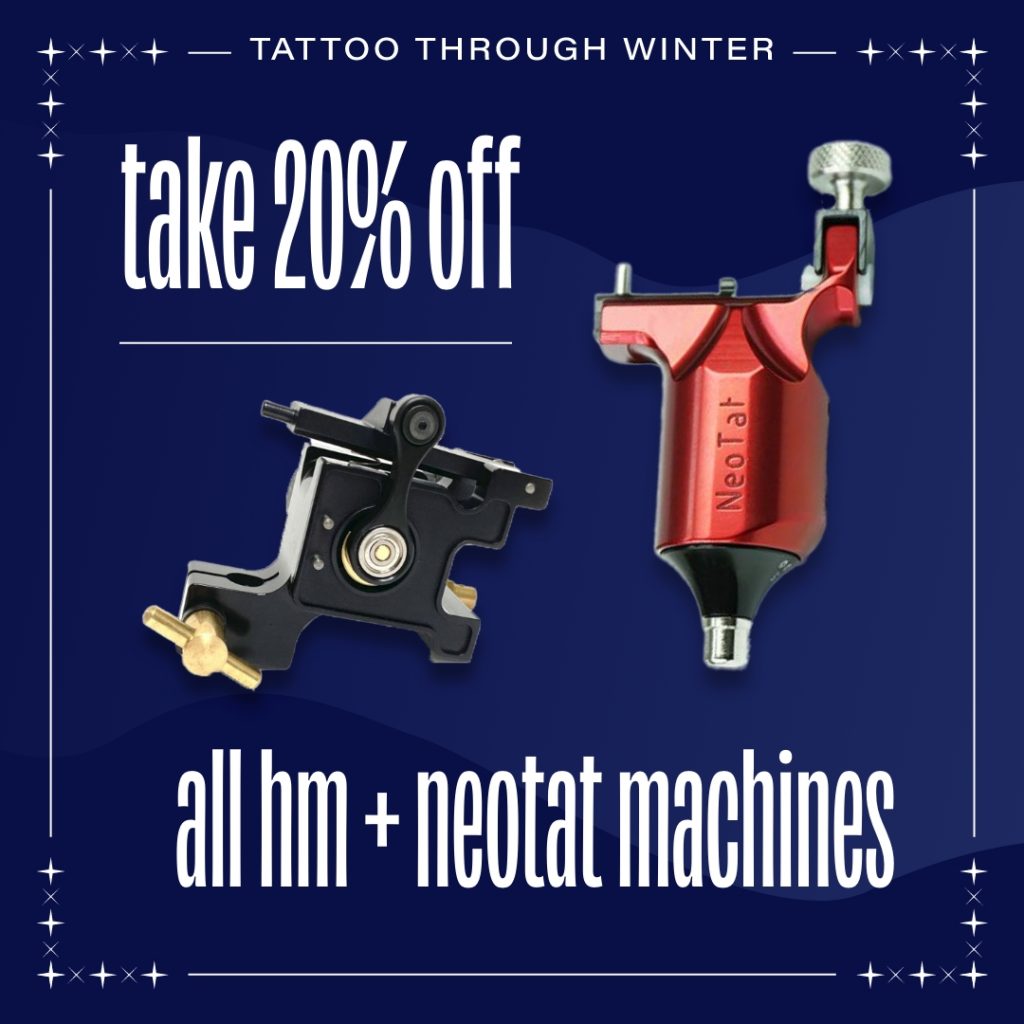 Images of HM and Neotat machines with sale text over top of them