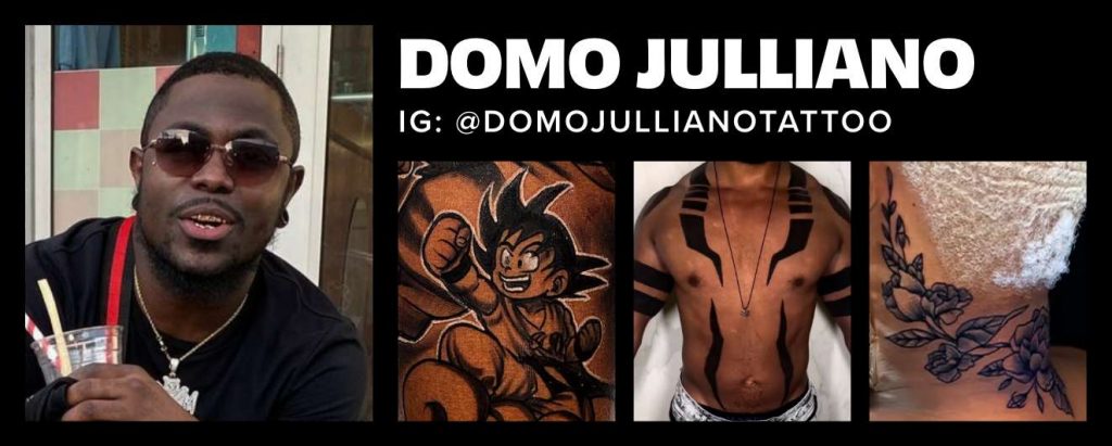 Headshot and collage of tattoos by Domo Julliano